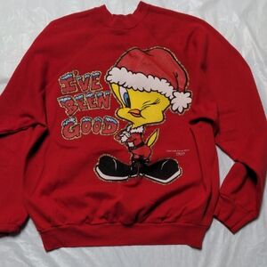 Vintage 1994 Tweety Bird Christmas I've Been Good Red Crewneck Sweatshirt Sz XL